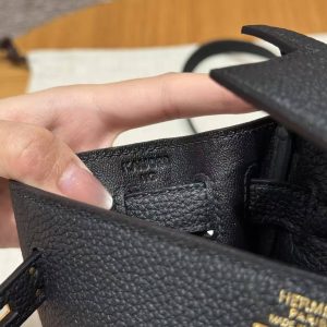 Hermes Kelly Ado Backpack Handmade In Togo Calfskin Leather Gold Hardware 89 Noir - Image 10