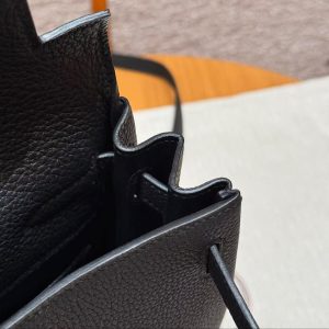 Hermes Kelly Ado Backpack Handmade In Togo Calfskin Leather Gold Hardware 89 Noir - Image 9