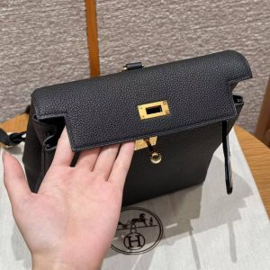 Hermes Kelly Ado Backpack Handmade In Togo Calfskin Leather Gold Hardware 89 Noir - Image 6