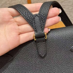 Hermes Kelly Ado Backpack Handmade In Togo Calfskin Leather Gold Hardware 89 Noir - Image 4
