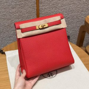 Hermes Kelly Ado Backpack Handmade In Togo Calfskin Leather Gold Hardware Q5 Rouge Casaque
