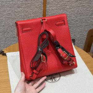 Hermes Kelly Ado Backpack Handmade In Togo Calfskin Leather Gold Hardware Q5 Rouge Casaque - Image 2