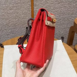 Hermes Kelly Ado Backpack Handmade In Togo Calfskin Leather Gold Hardware Q5 Rouge Casaque - Image 16