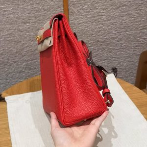 Hermes Kelly Ado Backpack Handmade In Togo Calfskin Leather Gold Hardware Q5 Rouge Casaque - Image 15