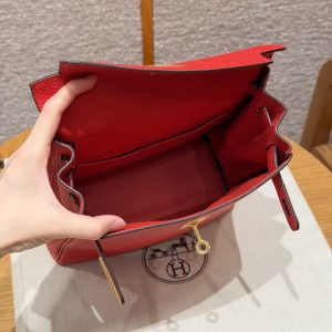 Hermes Kelly Ado Backpack Handmade In Togo Calfskin Leather Gold Hardware Q5 Rouge Casaque - Image 13