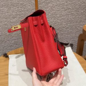 Hermes Kelly Ado Backpack Handmade In Togo Calfskin Leather Gold Hardware Q5 Rouge Casaque - Image 8