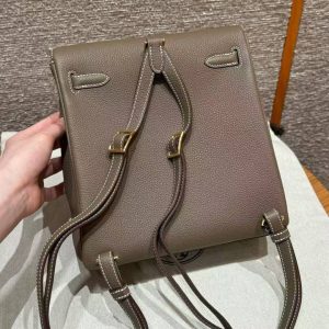 Hermes Kelly Ado Backpack Handmade In Togo Calfskin Leather Gold Hardware ck18 Etoupe - Image 2