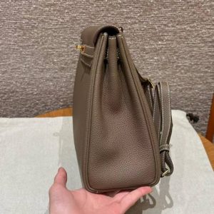 Hermes Kelly Ado Backpack Handmade In Togo Calfskin Leather Gold Hardware ck18 Etoupe - Image 16