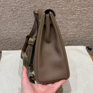 Hermes Kelly Ado Backpack Handmade In Togo Calfskin Leather Gold Hardware ck18 Etoupe - Image 15