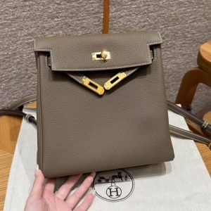 Hermes Kelly Ado Backpack Handmade In Togo Calfskin Leather Gold Hardware ck18 Etoupe - Image 13