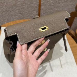 Hermes Kelly Ado Backpack Handmade In Togo Calfskin Leather Gold Hardware ck18 Etoupe - Image 12