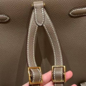 Hermes Kelly Ado Backpack Handmade In Togo Calfskin Leather Gold Hardware ck18 Etoupe - Image 10
