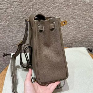 Hermes Kelly Ado Backpack Handmade In Togo Calfskin Leather Gold Hardware ck18 Etoupe - Image 5