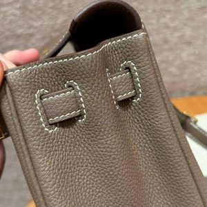 Hermes Kelly Ado Backpack Handmade In Togo Calfskin Leather Gold Hardware ck18 Etoupe - Image 3