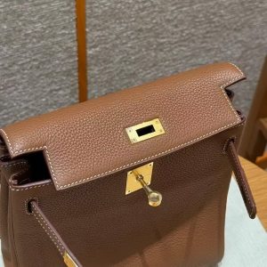 Hermes Kelly Ado Backpack Handmade In Togo Calfskin Leather Gold Hardware ck37 Gold - Image 11