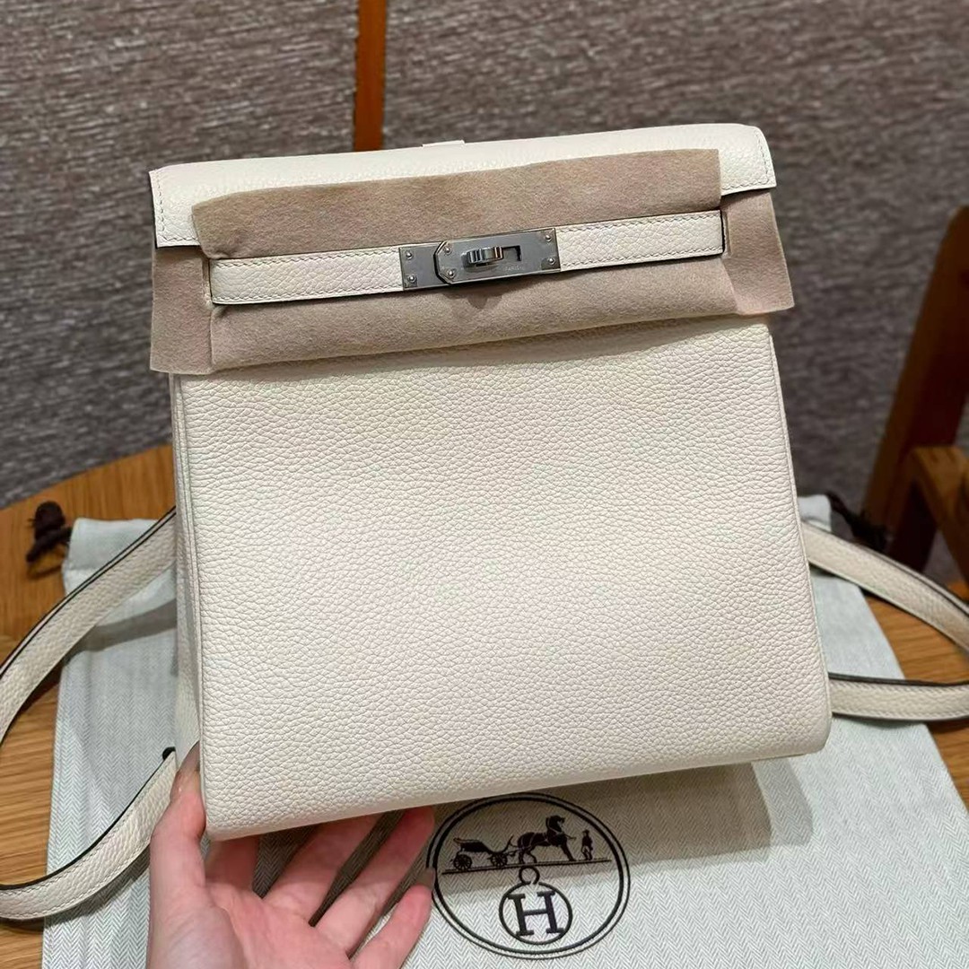 Hermes Kelly Ado Backpack Handmade In Togo Calfskin Leather Silver Hardware i2 Nata