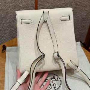 Hermes Kelly Ado Backpack Handmade In Togo Calfskin Leather Silver Hardware i2 Nata - Image 2