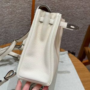 Hermes Kelly Ado Backpack Handmade In Togo Calfskin Leather Silver Hardware i2 Nata - Image 15