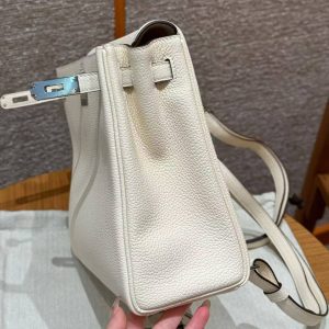 Hermes Kelly Ado Backpack Handmade In Togo Calfskin Leather Silver Hardware i2 Nata - Image 14