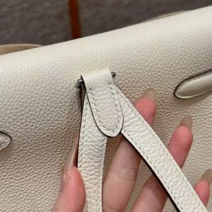 Hermes Kelly Ado Backpack Handmade In Togo Calfskin Leather Silver Hardware i2 Nata - Image 12