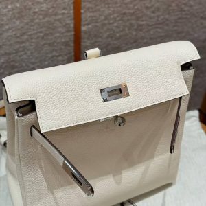 Hermes Kelly Ado Backpack Handmade In Togo Calfskin Leather Silver Hardware i2 Nata - Image 9