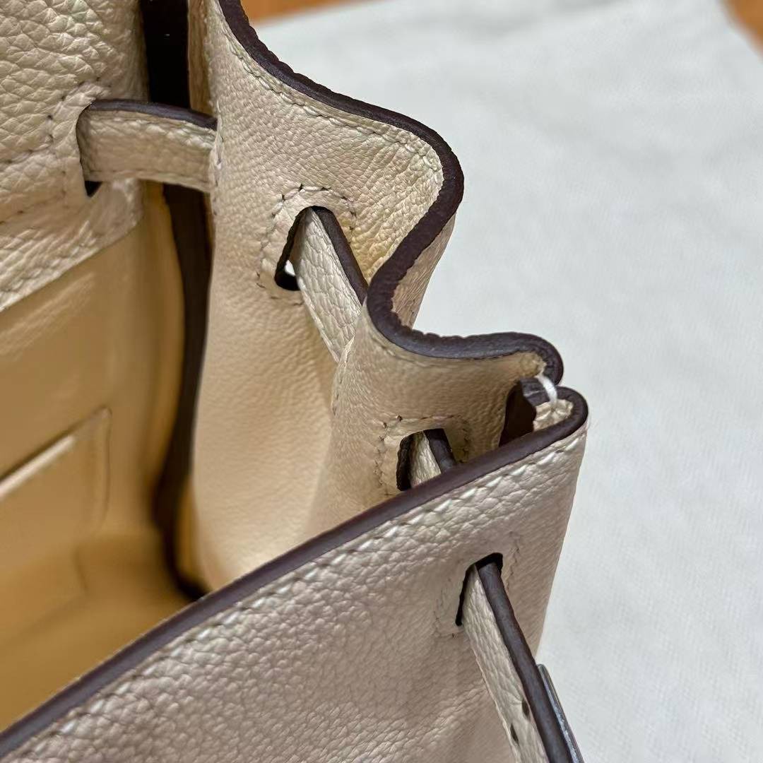 Hermes Kelly Ado Backpack Handmade In Togo Calfskin Leather Silver Hardware i2 Nata - Image 7