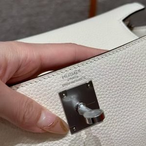 Hermes Kelly Ado Backpack Handmade In Togo Calfskin Leather Silver Hardware i2 Nata - Image 5