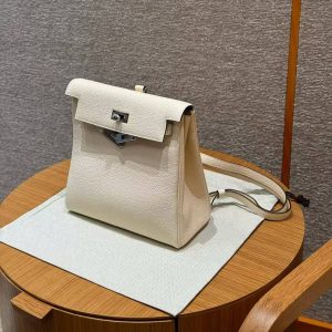 Hermes Kelly Ado Backpack Handmade In Togo Calfskin Leather Silver Hardware i2 Nata - Image 3