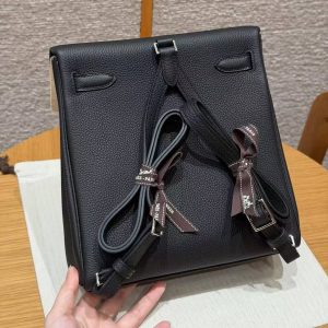 Hermes Kelly Ado Backpack Handmade In Togo Calfskin Leather Sliver Hardware 89 Noir - Image 2