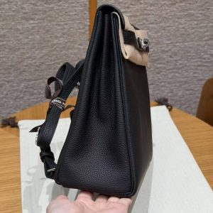Hermes Kelly Ado Backpack Handmade In Togo Calfskin Leather Sliver Hardware 89 Noir - Image 19