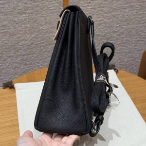 Hermes Kelly Ado Backpack Handmade In Togo Calfskin Leather Sliver Hardware 89 Noir - Image 18