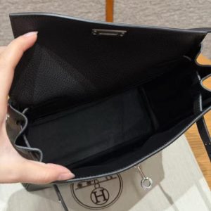 Hermes Kelly Ado Backpack Handmade In Togo Calfskin Leather Sliver Hardware 89 Noir - Image 16