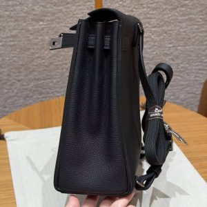 Hermes Kelly Ado Backpack Handmade In Togo Calfskin Leather Sliver Hardware 89 Noir - Image 10