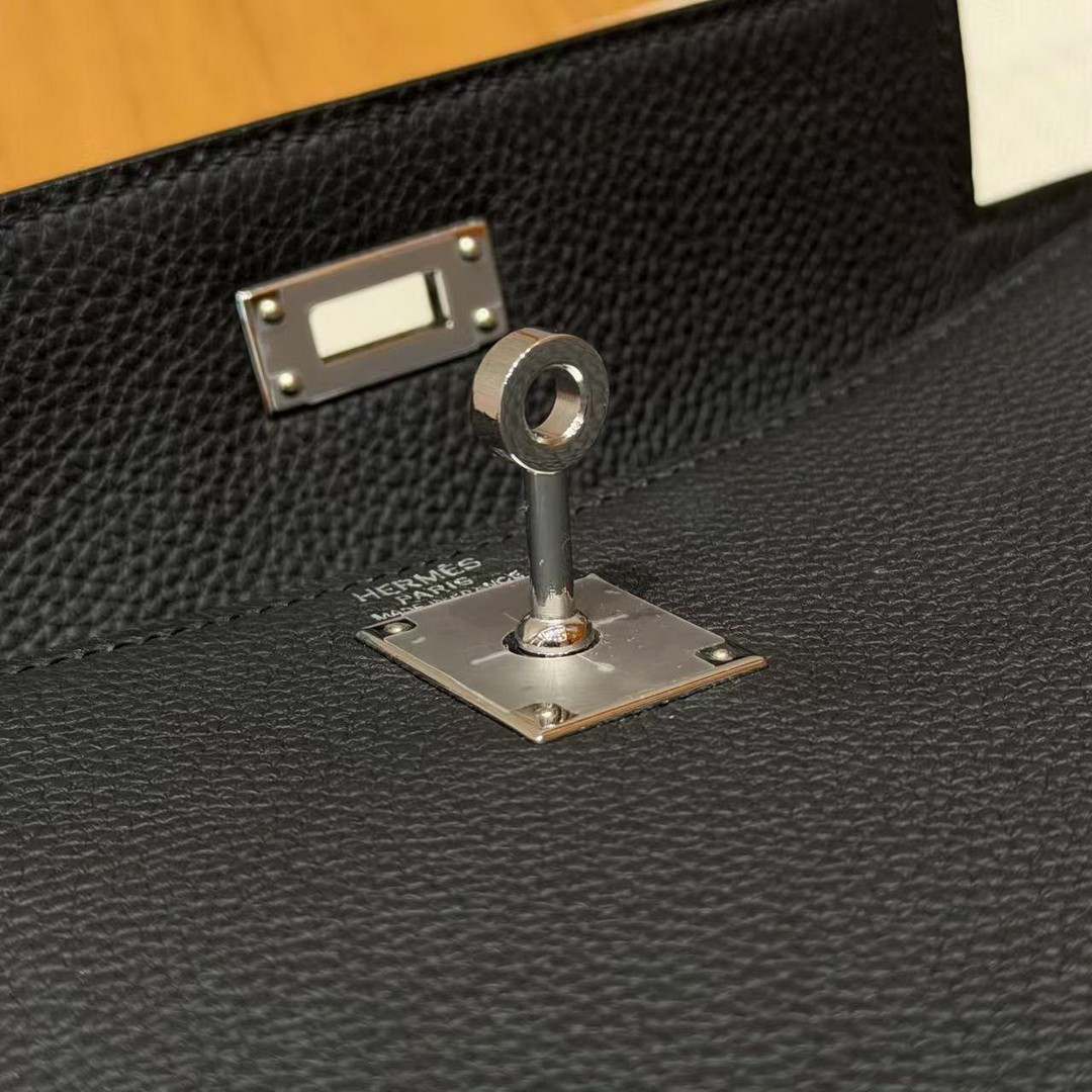Hermes Kelly Ado Backpack Handmade In Togo Calfskin Leather Sliver Hardware 89 Noir - Image 8