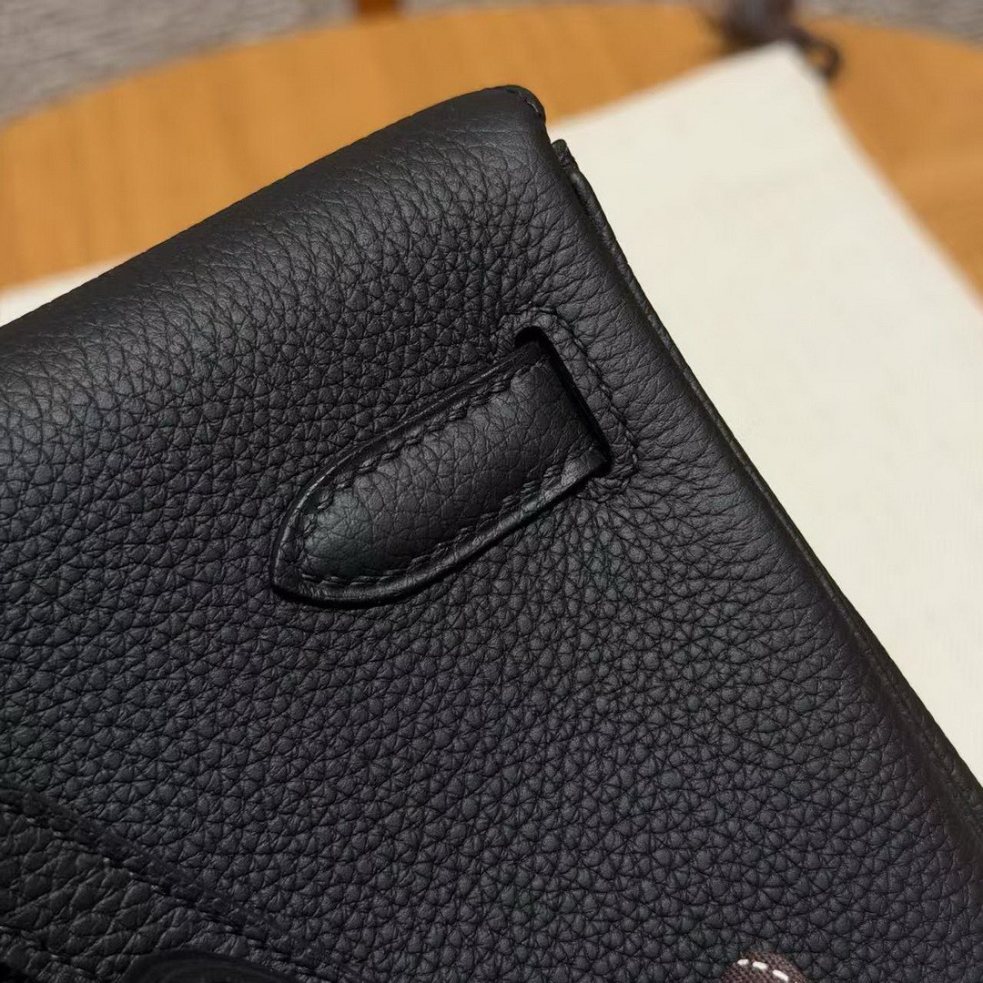 Hermes Kelly Ado Backpack Handmade In Togo Calfskin Leather Sliver Hardware 89 Noir - Image 7