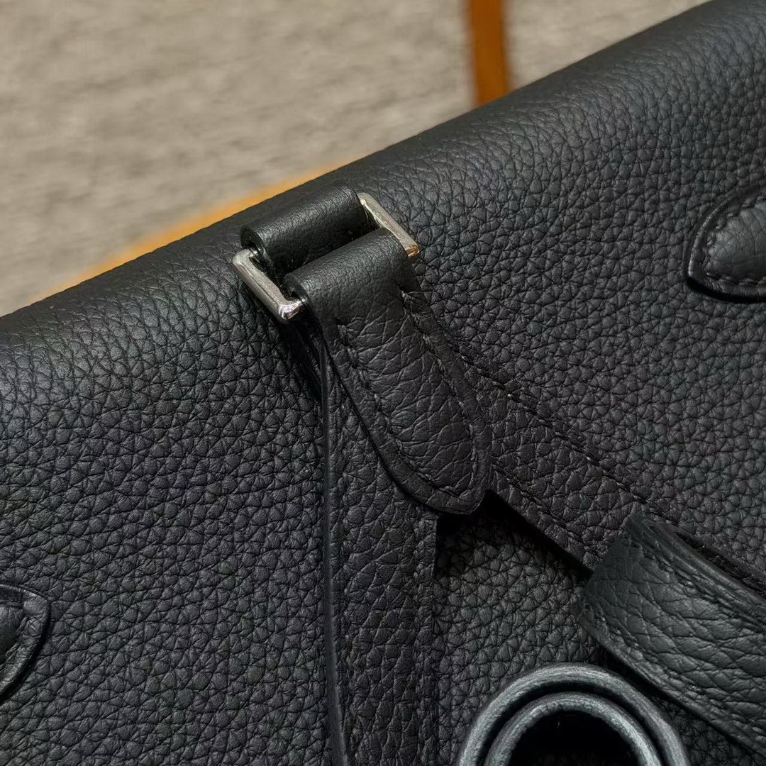 Hermes Kelly Ado Backpack Handmade In Togo Calfskin Leather Sliver Hardware 89 Noir - Image 6