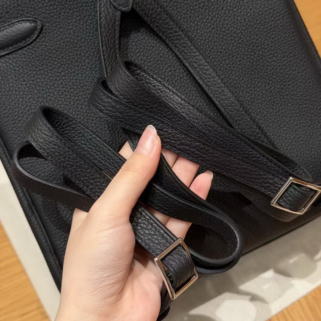 Hermes Kelly Ado Backpack Handmade In Togo Calfskin Leather Sliver Hardware 89 Noir - Image 5