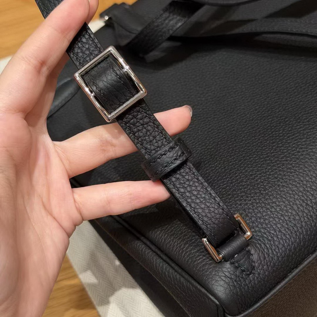 Hermes Kelly Ado Backpack Handmade In Togo Calfskin Leather Sliver Hardware 89 Noir - Image 3
