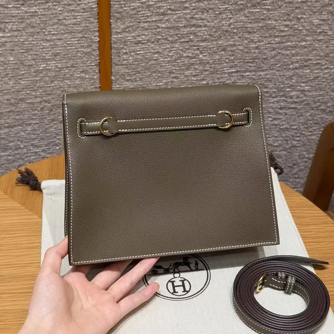 Hermes Kelly Danse 22 Bag Handmade In Evercolor Calfskin Leather Gold Hardware 18 Etoupe - Image 19
