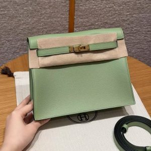 Hermes Kelly Danse 22 Bag Handmade In Evercolor Calfskin Leather Gold Hardware 3i Vert Criquent