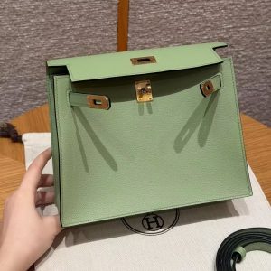 Hermes Kelly Danse 22 Bag Handmade In Evercolor Calfskin Leather Gold Hardware 3i Vert Criquent - Image 14