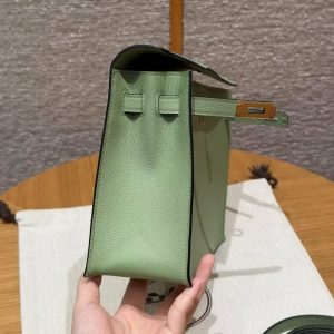 Hermes Kelly Danse 22 Bag Handmade In Evercolor Calfskin Leather Gold Hardware 3i Vert Criquent - Image 13