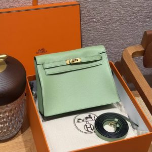 Hermes Kelly Danse 22 Bag Handmade In Evercolor Calfskin Leather Gold Hardware 3i Vert Criquent - Image 3