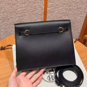 Hermes Kelly Danse 22 Bag Handmade In Evercolor Calfskin Leather Gold Hardware 89 Noir - Image 2