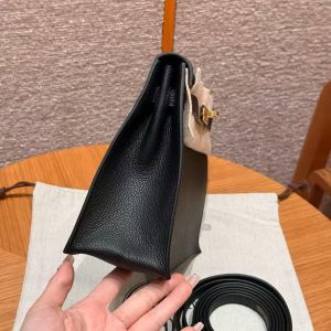 Hermes Kelly Danse 22 Bag Handmade In Evercolor Calfskin Leather Gold Hardware 89 Noir - Image 16