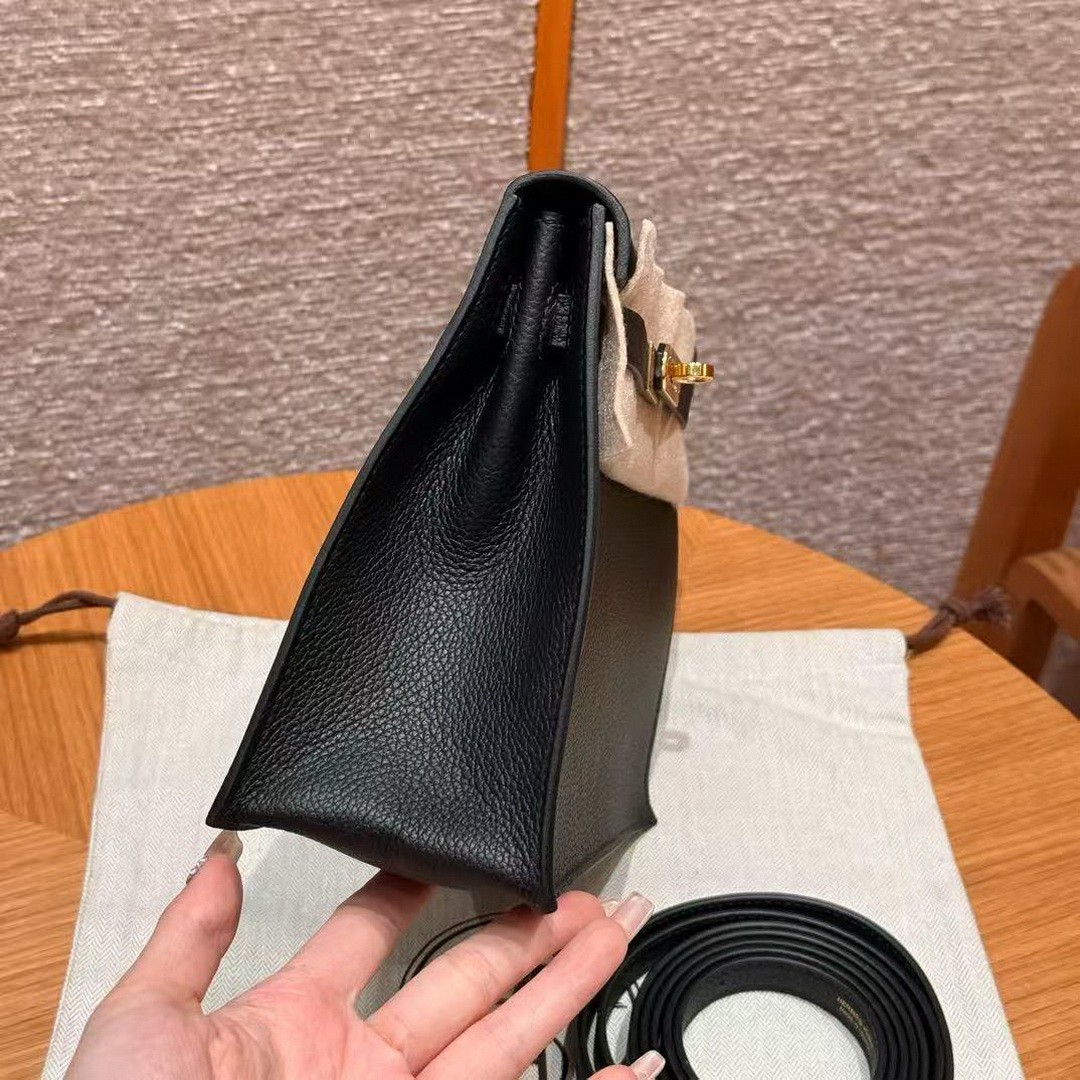Hermes Kelly Danse 22 Bag Handmade In Evercolor Calfskin Leather Gold Hardware 89 Noir - Image 16