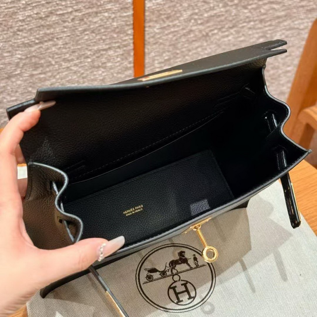 Hermes Kelly Danse 22 Bag Handmade In Evercolor Calfskin Leather Gold Hardware 89 Noir - Image 14