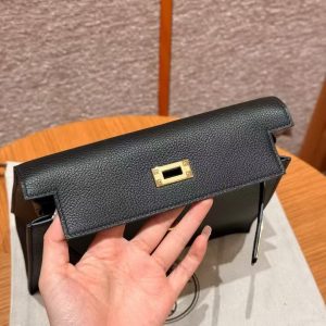 Hermes Kelly Danse 22 Bag Handmade In Evercolor Calfskin Leather Gold Hardware 89 Noir - Image 11