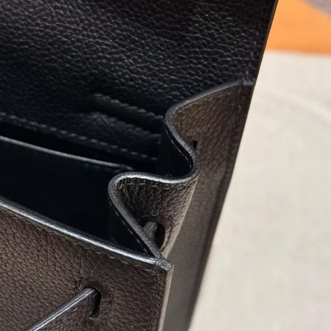 Hermes Kelly Danse 22 Bag Handmade In Evercolor Calfskin Leather Gold Hardware 89 Noir - Image 9