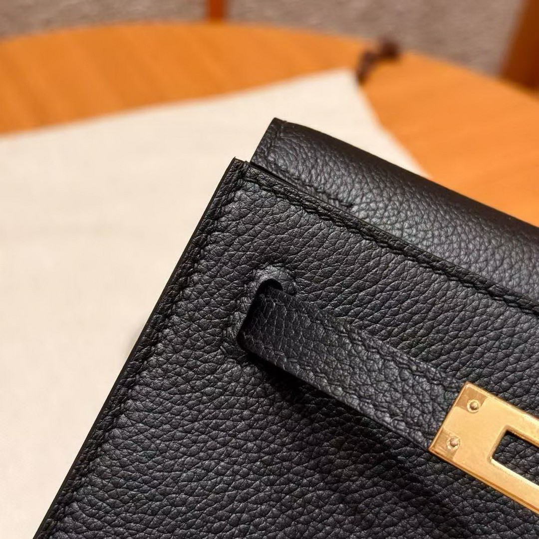 Hermes Kelly Danse 22 Bag Handmade In Evercolor Calfskin Leather Gold Hardware 89 Noir - Image 8